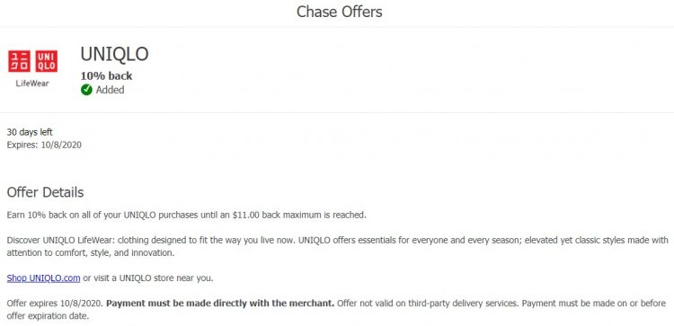 Uniqlo Chase Offer