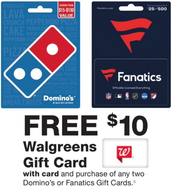 Expired Walgreens Buy 2 Domino S Or Fanatics Gift Cards Get 10 Walgreens Gift Card Free Gc Galore - roblox gift card at walgreens