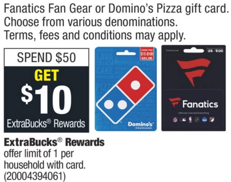 Cvs Buy 50 Domino S Or Fanatics Gift Card Get 10 Extrabucks Rewards Free Gc Galore - roblox cvs