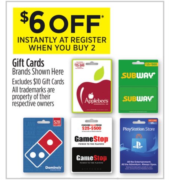 Expired Dollar General Buy 2x Select Gift Cards Get 6 Off Subway Gamestop Playstation Store Domino S Applebee S Gc Galore