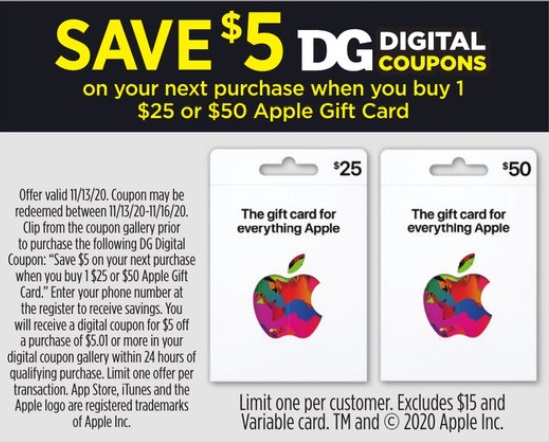 Expired Dollar General Buy 25 Or 50 Apple Gift Card Save 5 Off Next Purchase Limit 1 Nov 13 Only Gc Galore
