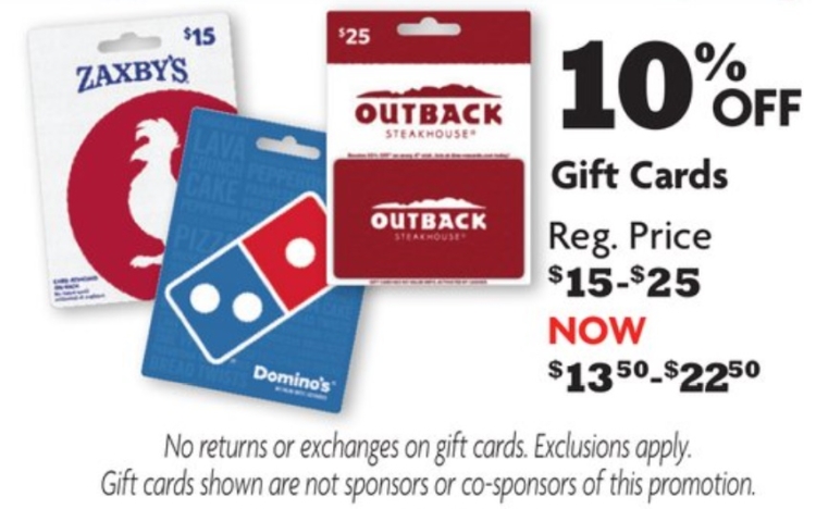 Family Dollar Save 10 On Select Dining Gift Cards Domino S Zaxby S Outback Steakhouse Gc Galore - roblox 10 game card red for sale online ebay