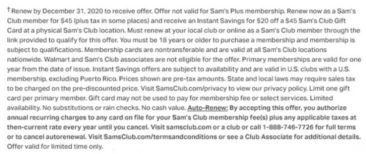 Sam's Club membership other terms