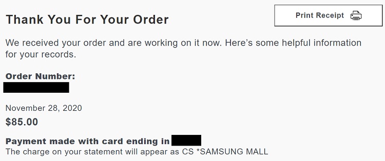 Samsung Pay online receipt