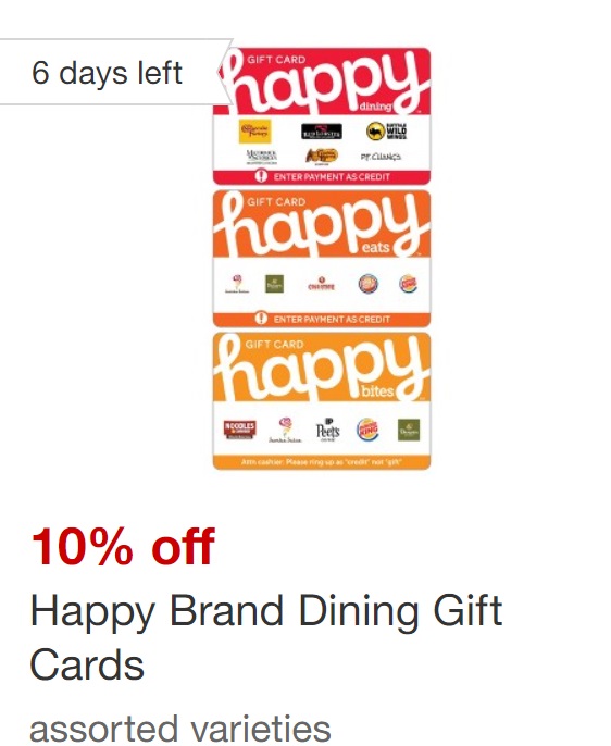 Expired Target Save 10 On Happy Brand Dining Gift Cards Digital Coupon Gc Galore - target promo codes for gift cards roblox