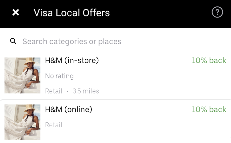 Uber Visa Local Offers H&M