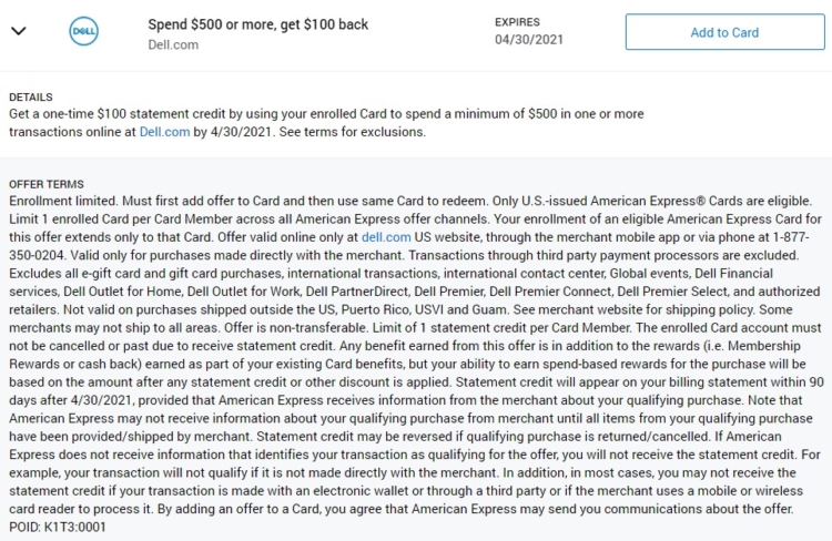 EXPIRED) Dell Amex Offer: Spend $500 & Get $100 Back (Ends 4/30/21, Buy  Xbox Gift Cards) - Gift Cards Galore