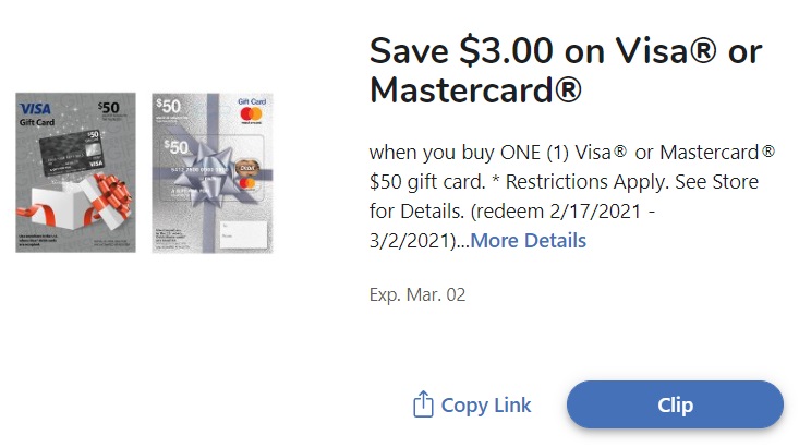 Expired Kroger Buy 50 Visa Or Mastercard Gift Card Save 3 Ends 3 2 21 Gc Galore