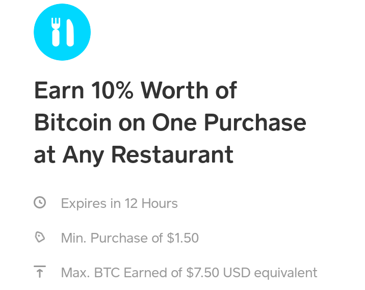 Cash App Restaurant 10% Bitcoin