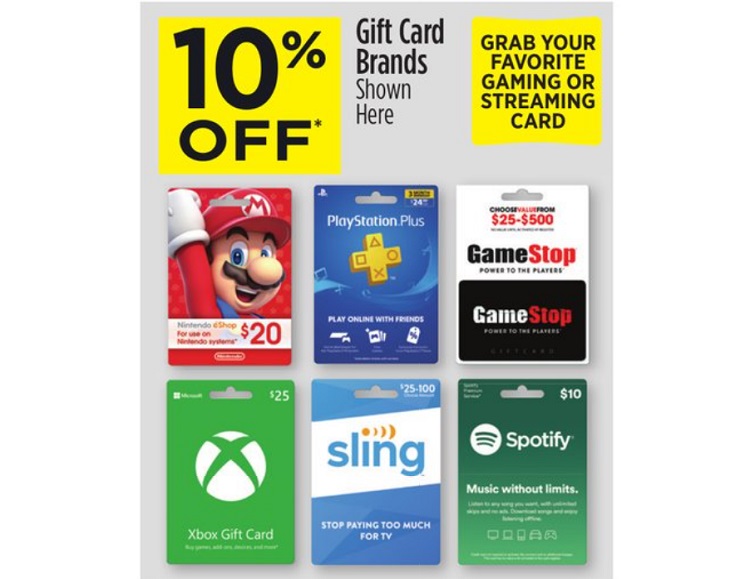 Dollar General Stores: Select Gaming/Streaming Gift Cards: VUDU,  PlayStation, Xbox