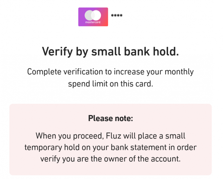 Fluz app - Card verification screen