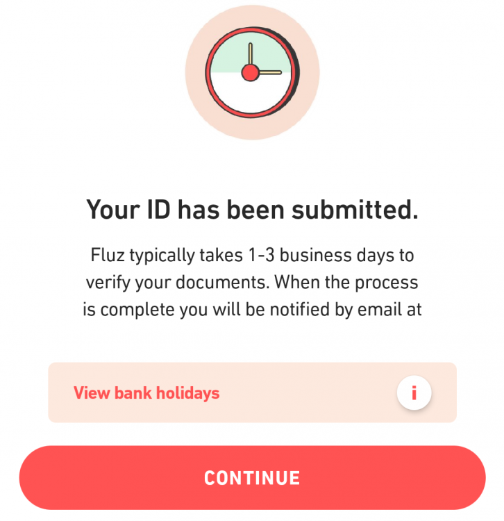 Fluz app - Government ID submission screen.