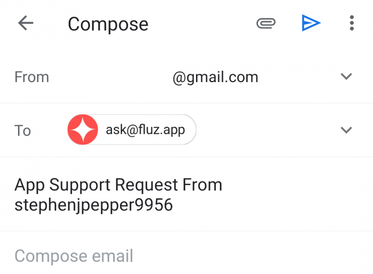 Fluz app - Help request email to Fluz