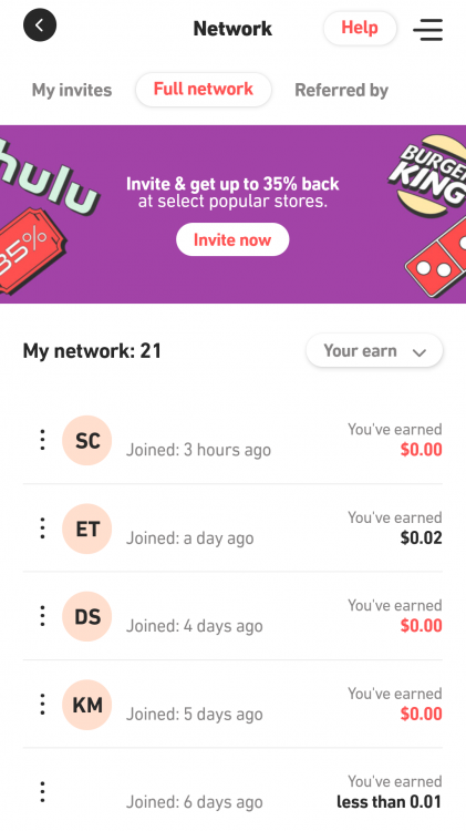 Fluz app - List of all people in my network