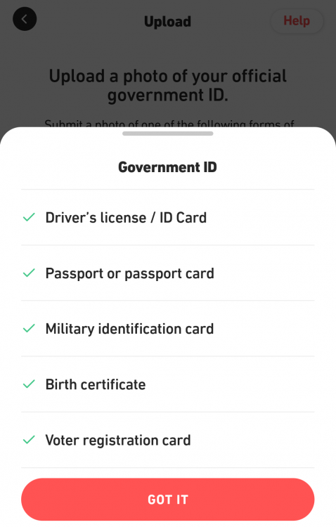 Fluz app - List of government IDs accepted