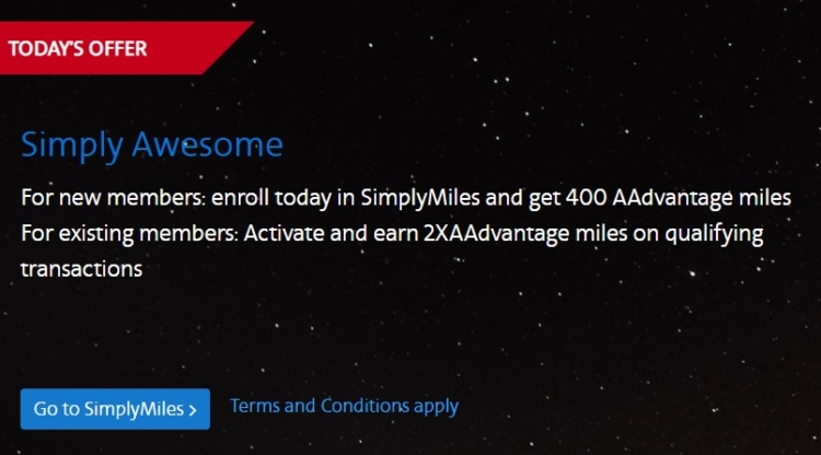 American Airlines SimplyMiles 400 Bonus Miles 2x