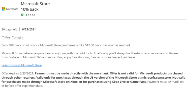 Microsoft 10% Chase Offer
