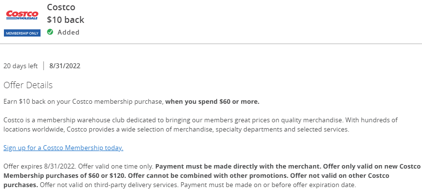 Costco Membership Chase Offer 