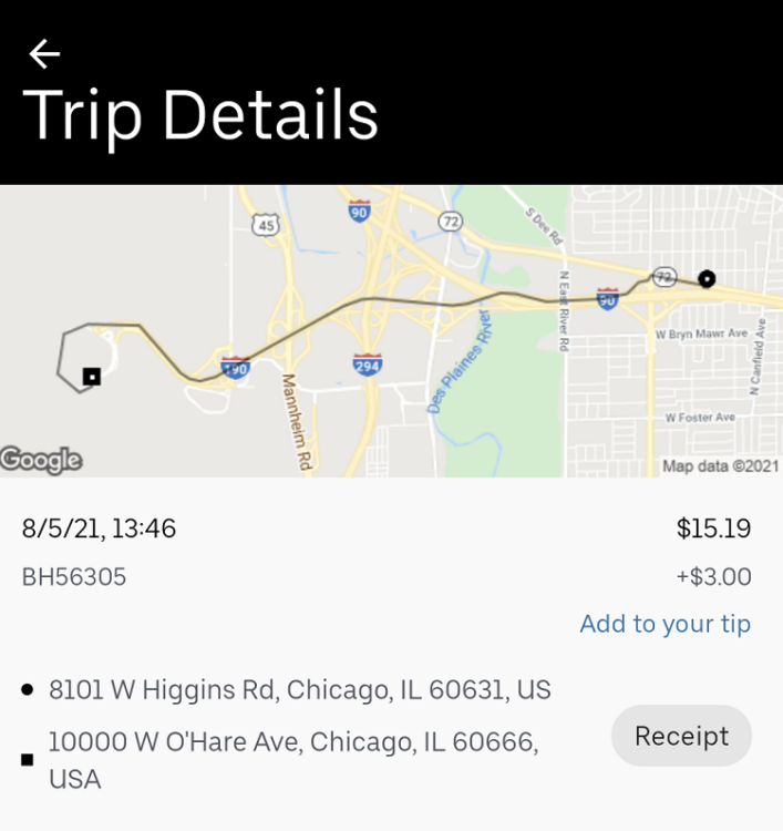 Uber ride details