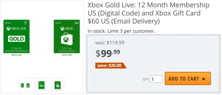 Newegg Xbox $60 12 month Xbox Live