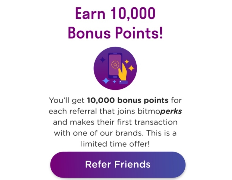 Bitmo 10,000 Perk Points Referral Offer