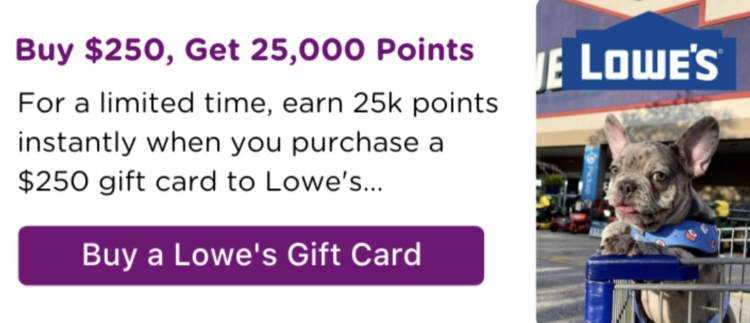 Bitmo Lowe's $250 25,000 Perk Points