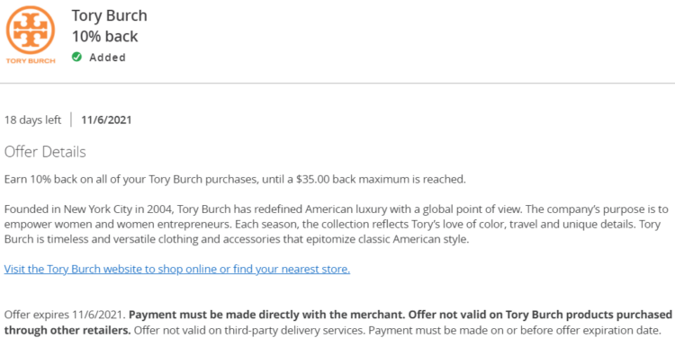 EXPIRED) Tory Burch Chase Offer: Get 10% Back On Up To $350 Spend - Gift  Cards Galore