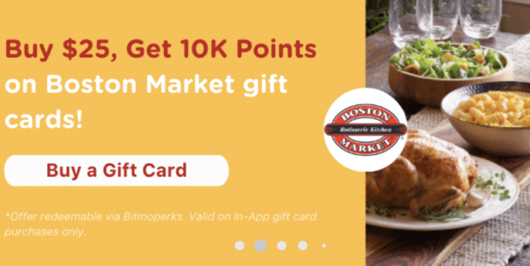 Bitmo Boston Market $25 10,000 Perk Points