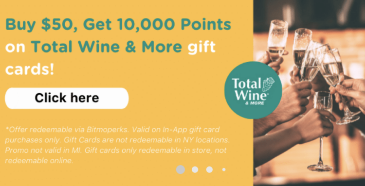 Bitmo Total Wine $50 gift card 10,000 bonus Perk Points