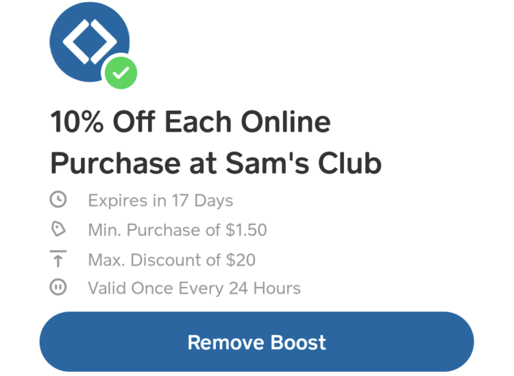 Cash App 10% Sam's Club Boost 01.31.21