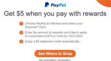 Discover PayPal $75 $5