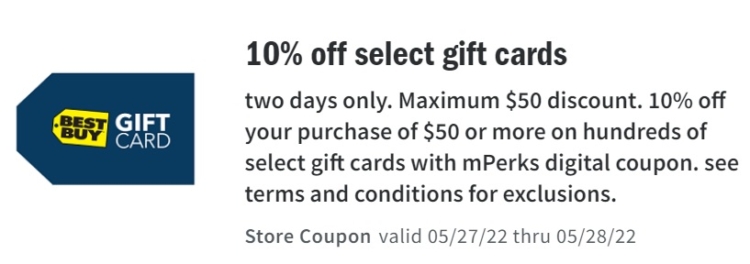 Meijer May 27-28 10% discount on gift cards