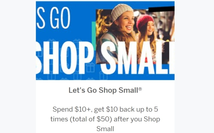 Shop Small Amex Offer Spend $10 Get $10 x5