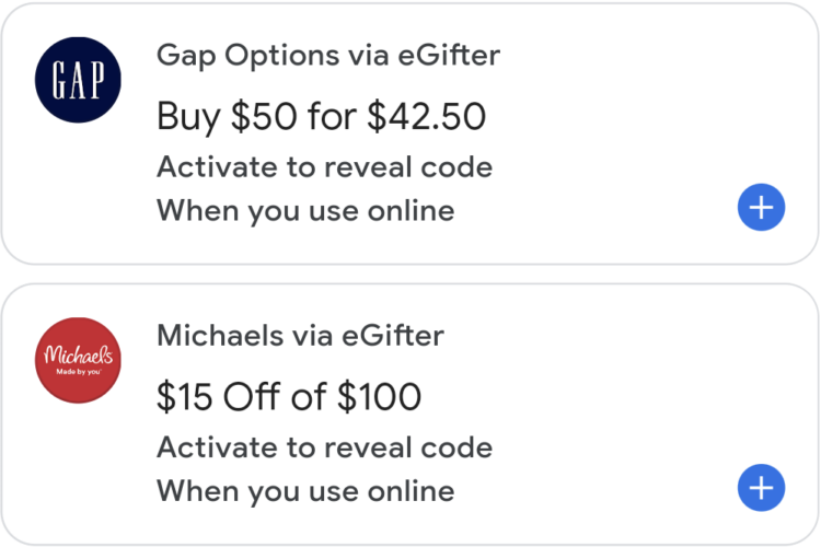 eGifter Google Pay Gap Options Michaels
