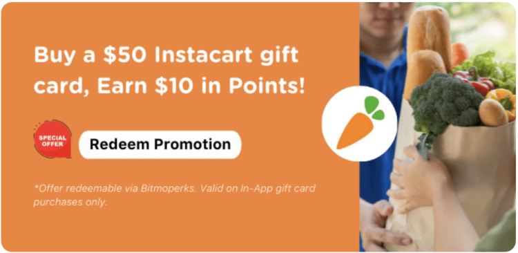 Bitmo $50 Instacart 10,000 Perk Points