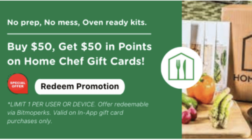 Bitmo Home Chef $50 gift card 50,000 Perk Points