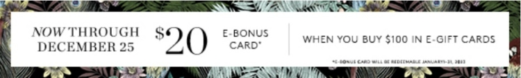 CB2 Crate & Barrel bonus card deal $100 $20 12.05.22