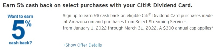 Citi Dividend 5% Categories Q1 2022