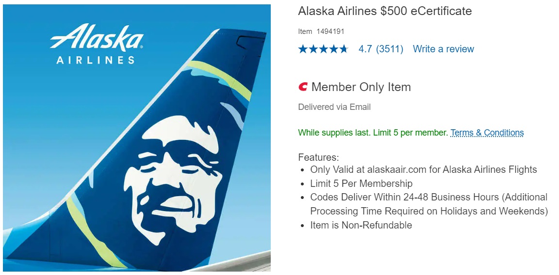 Costco Buy 500 Alaska Airlines Gift Cards For 449.99 Gift Cards Galore