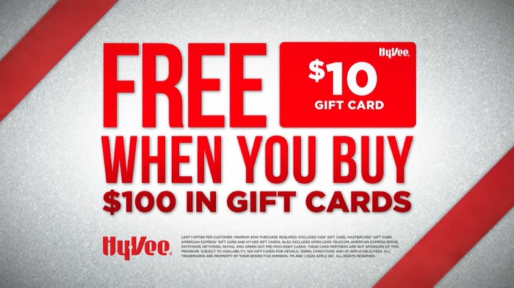 Hy-Vee Buy $100 Gift Card Get $10 Hy-Vee Gift Card Free