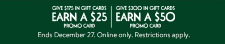 Nordstrom bonus card deal $175 $300 $25 $50