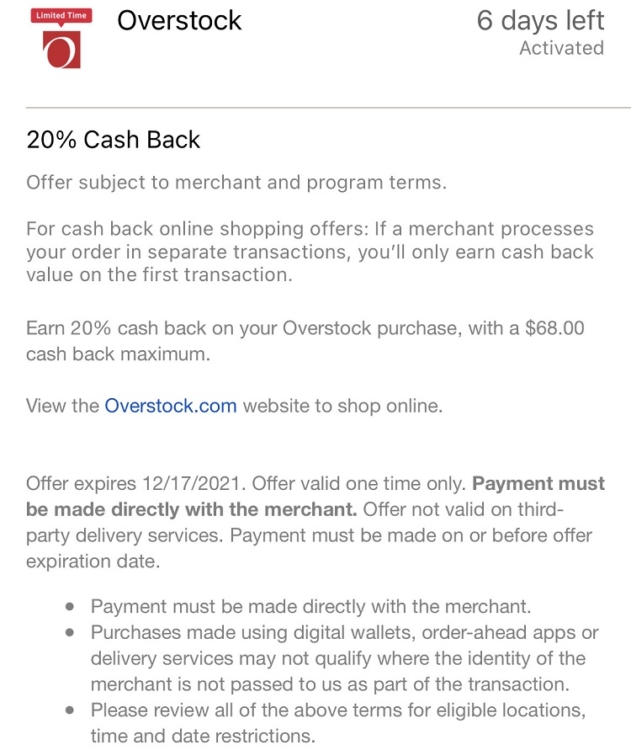 Overstock BankAmeriDeal 12.17.21