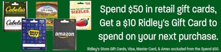 Ridley's gift card deal 12.21.21.