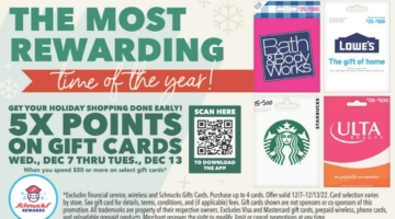 Schnucks 5x points third party gift cards promotion 12.07.22