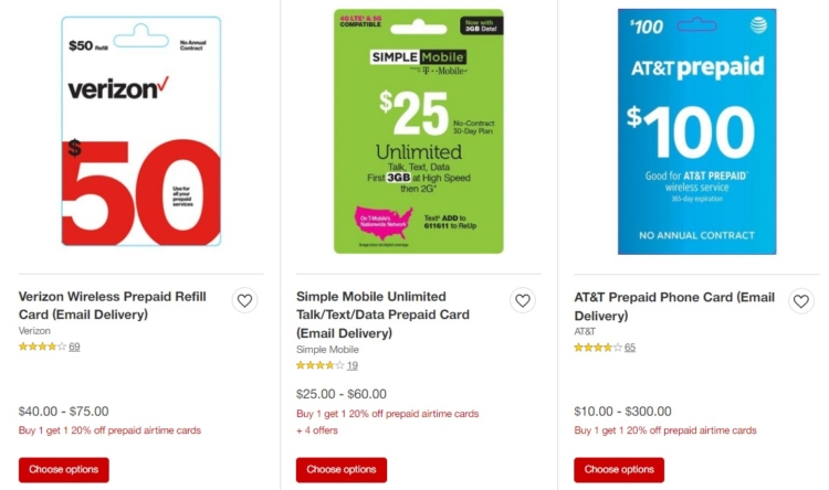 Target Prepaid Phone Cards Buy 1 Get 1 20% Off