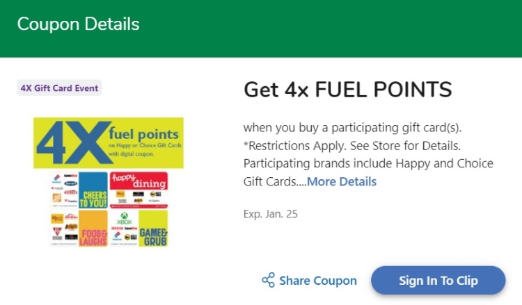 Kroger 4x fuel points digital coupon 01.12.22