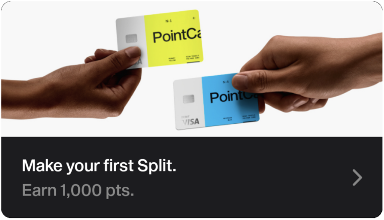 Point debit card Split $10 on $20 spend