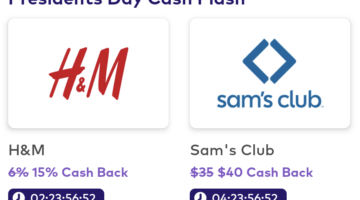 Dosh 15% H&M $40 Sam's Club