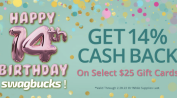 MyGiftCardsPlus 14% cashback select $25 gift cards