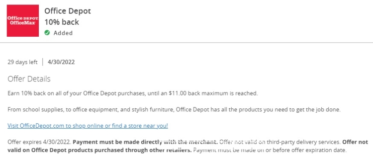 Office Depot OfficeMax Chase Offer 10% Back $110 Spend